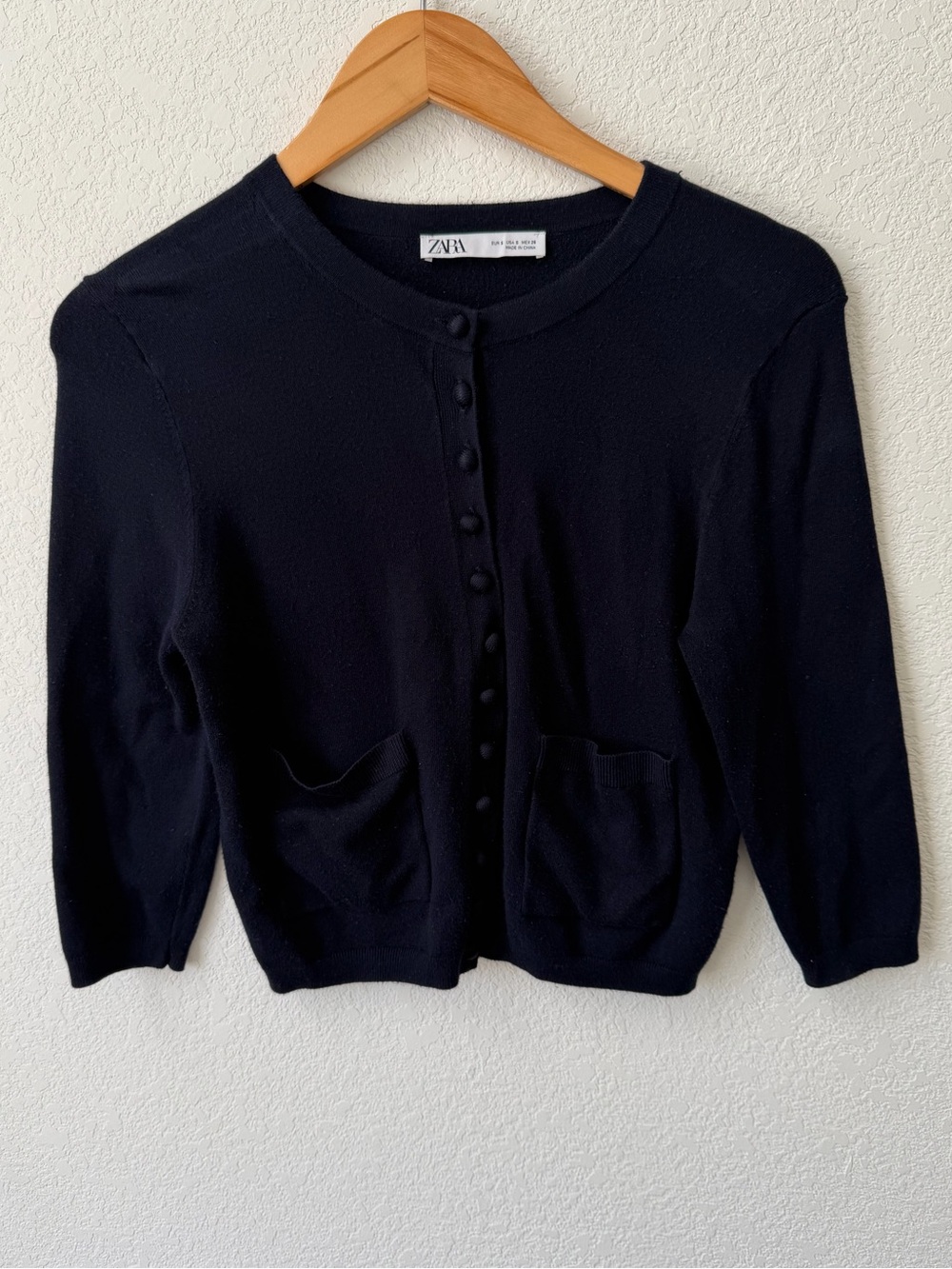 Zara Navy Round-Neck Button Cardigan